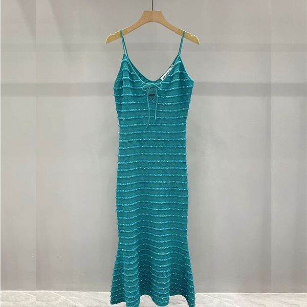 Vestido longo primavera/verão listrado rabo de peixe rabo de peixe 2023 primavera/verão (alta qualidade feito à mão com miçangas puras) julho