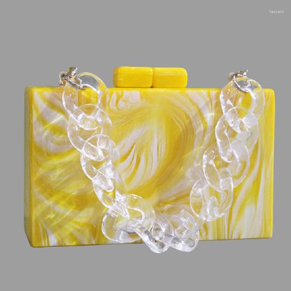 Sacos de noite Feminino Amarelo Pérola Mármore Fecho Feminino Mensageiro De Ombro Fêmea Festa Feminino Viagem Menina Senhora Acrílico Caixa Clutches Bolsa Mão