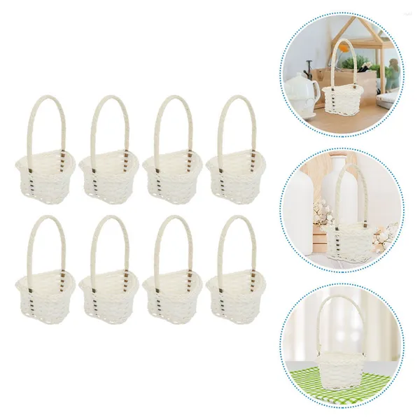 Geschirr-Sets 8 Stück Spielzeugbehälter Hängende Rebe Aufbewahrungskörbe Desktop-Dekor Gewebter Handheld-Kunststoff-Rattan Home Chic Bride