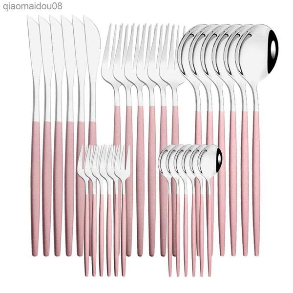 6Set/30Pcs Rosa Silber Geschirr Set Edelstahl Messer Ckae Gabel Löffel Besteck Set Geschirr Besteck Set dropshipping L230704