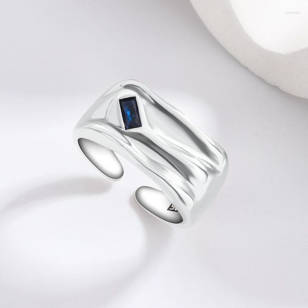 Cluster Rings 925 Silver Sterling Simple Blue Stone For Women Geométrico Fashion Open Adjustable Handmade Party Jewelry Gift Allergy