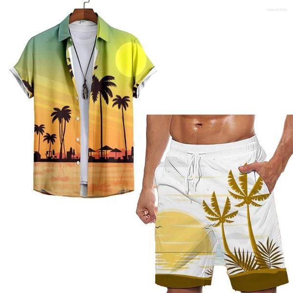 Tute da uomo Estate Camicia da uomo Set Casual Spiaggia Stile hawaiano Moda Stampa 3D Tuta oversize Completo Completo da jogging Sport Streetwear