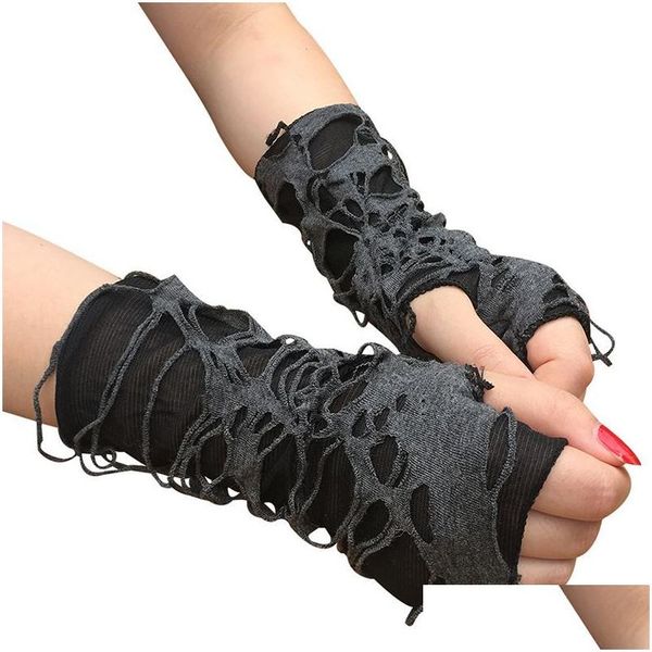 Parmaksız Eldivenler Gotik Siyah Uzun Punk Deliği Yarım parmak kolu Isıtıcı Begg Cosplay Cadılar Bayram