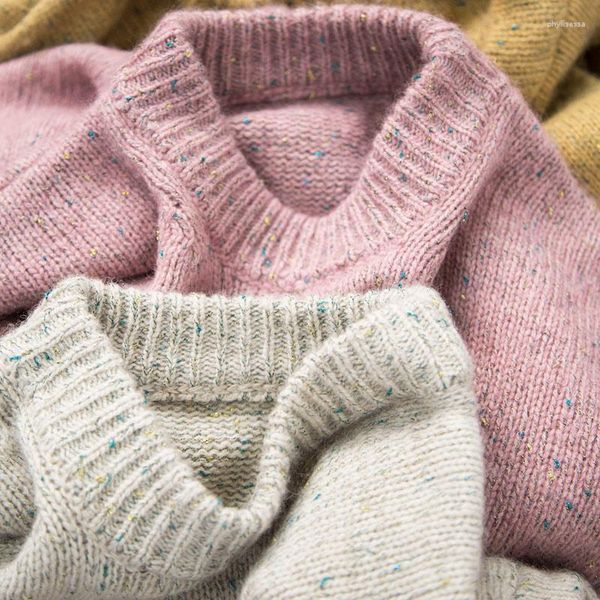 Kadın Sweaters Üç renkli Yuvarlak Boyun Altın İpek Tibet Kaşmir Sweater 2023 Kış Stili