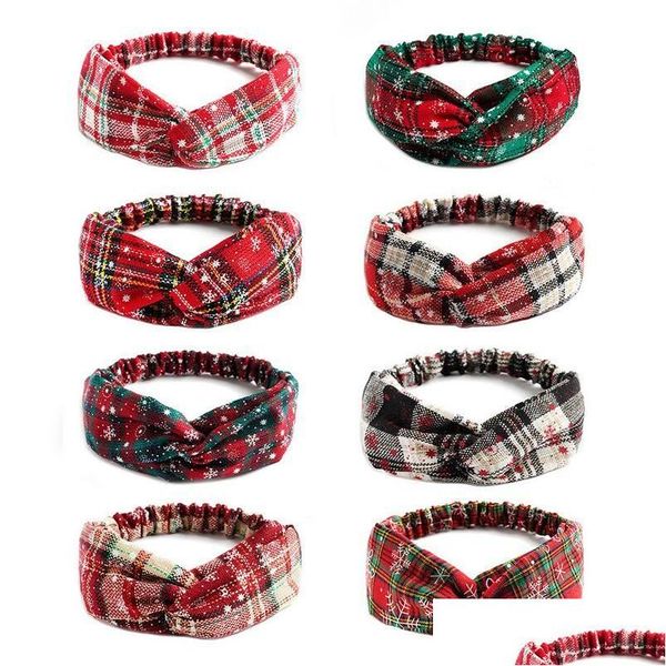 Stirnbänder Mode Weihnachten Adt Kinder Mutter Baby Turban Mutter Tochter Schleife geknotetes Haarband Plaid Print Haarschmuck Ornament Drop Deliver