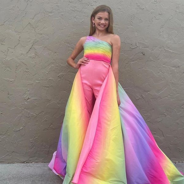 Pink Ombre Girl Festzugskleider 2022 Ruched Taft Tafeta Strampler Little Kinder Geburtstag ärmellose One-Shoulder formelle Partykleider in2907