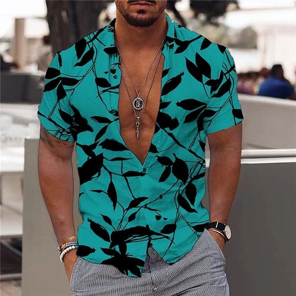 Camisas masculinas masculinas havaiana tropical casual casual grande impressão 3D verão praia feriado colarinho manga curta flor top Y2k Harajuku 230721