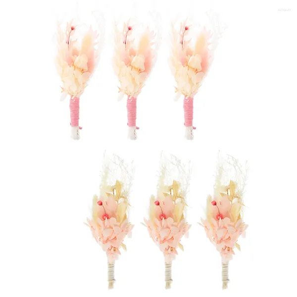 Fiori decorativi 6 pezzi Puntelli Bouquet da sposa essiccato con steli Piccolo fai da te Eterno Matrimonio naturale Fiore all'occhiello Decorazione dello sposo Secco