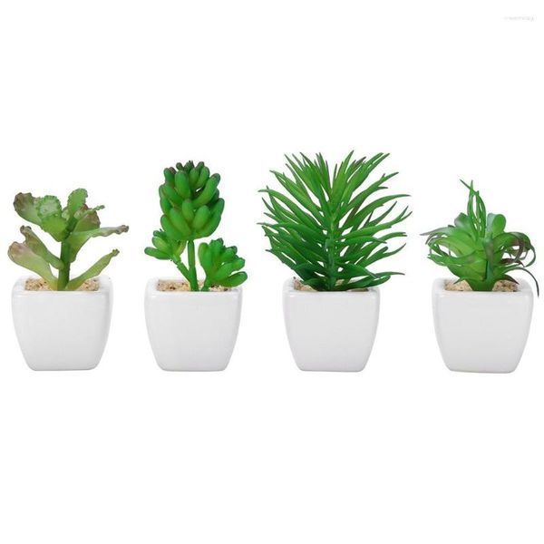 Fiori Decorativi 4 Vasi Piante Succulente Artificiali Mini Piante Assortite Plastica Verde Falso Realistico In Vaso