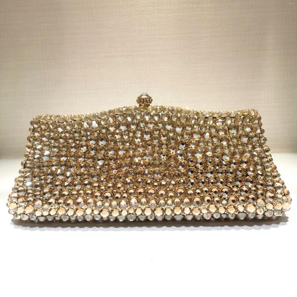 Akşam çantaları xiyuan el yapımı kadınlar altın kristal debriyaj çantası düğün partisi rhinestones çantaları bayanlar gala yemeği cüzdan