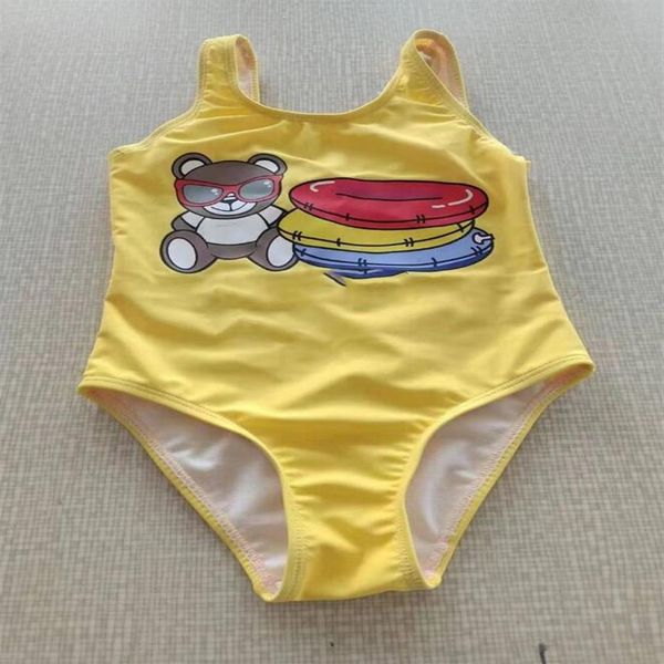 Schöne Mädchen Marke Gelb Einteilige Badeanzug Buchstaben Gedruckt Kinder Badeanzüge Cartoon Bär Baby Mädchen Strand Bademode Kinder Ch229i