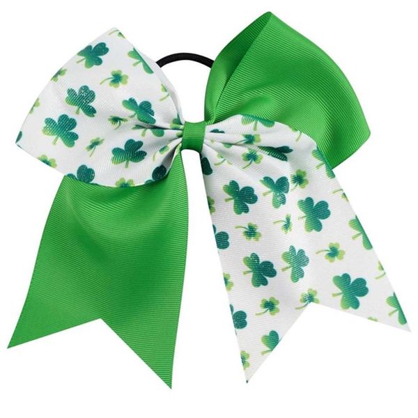 15pcs / lot 7 Meisjes Glitter Clover Lint Cheer Bow Met Elastische Band Handgemaakte Patchwork St Patrick Haaraccessoires265I