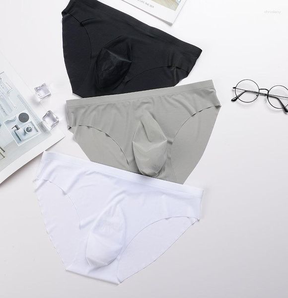 Mutande Youth Ice Silk Brief Convex Pouch Underwear For Men 3D Stamped Traceless Mutandine One Piece Traspirante Sottile Confortevole