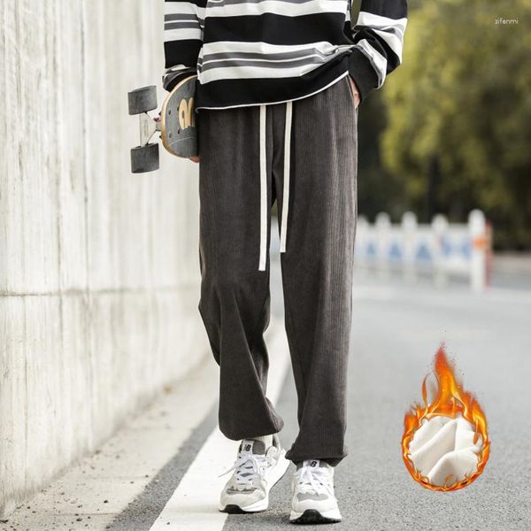 Calças masculinas masculinas clássicas de lã quentes calças de moletom 2023 streetwear coreano casual cintura larga inverno oversize joggers