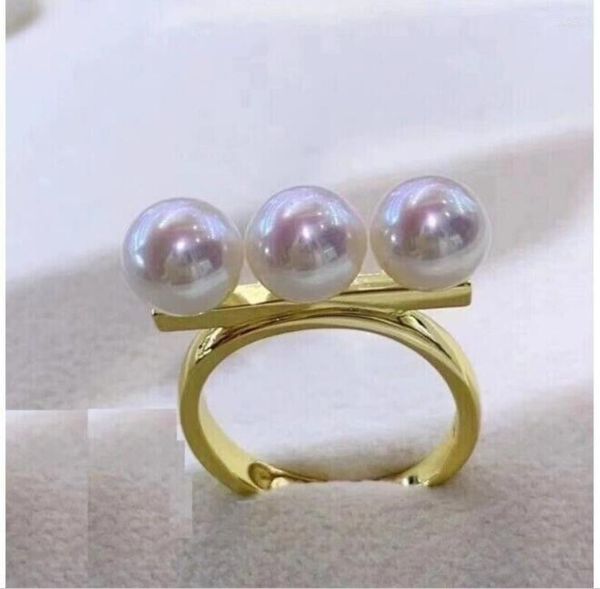 Cluster Rings Lindos 6-7mm Natural South Sea White Round Pearl Ring 925s 925 Sterling Silver Joias Para Mulheres