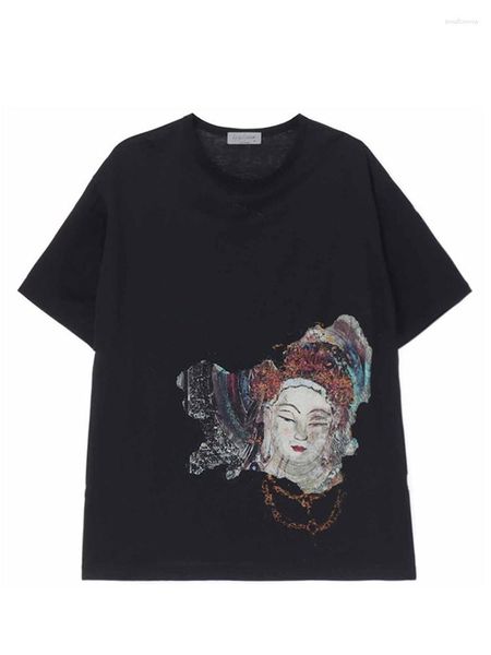 Camisetas masculinas Buddha Guanyin com estampa de cabeça de manga curta camisetas tops soltas com decote em O camisetas grandes sob a camisa roupas