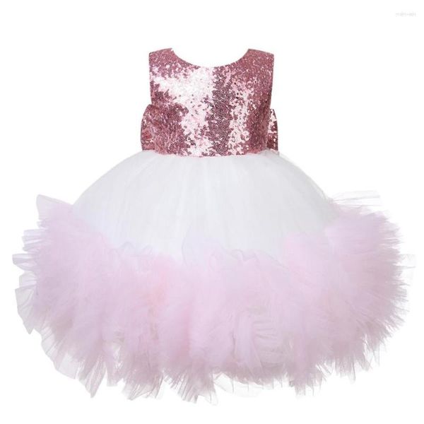 Mädchen Kleider Pailletten Spitze Baby Mädchen Hochzeitskleid Taufe Taufkleid Festzug Mit Schleife Kleinkind Kinder Prinzessin Party Kleidung