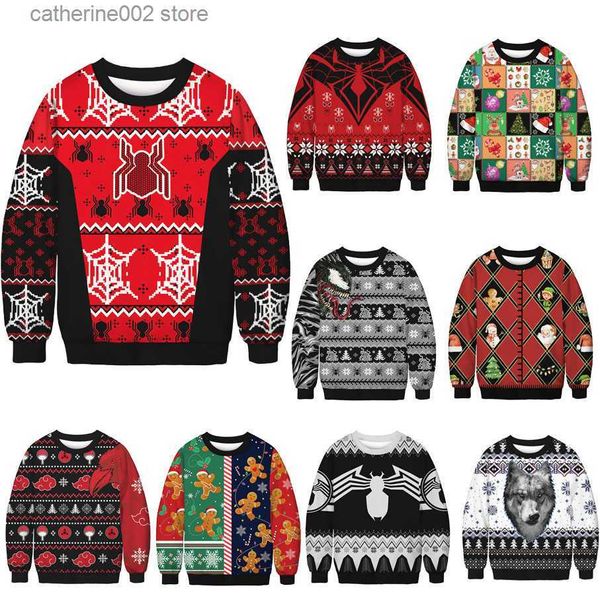 Erkek Sweaters Erkek Kadın Çirkin Noel Kazak 2022 Yeni Yıl Noel Jumperlar Sweatshirts Spider Cobbweb Baskılı Crewneck Parti Festival Tips T230724