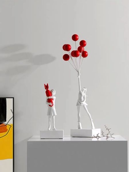 Objetos decorativos Estatuetas Arte Balão Menina Estátuas Banksy Voando Escultura Resina Artesanato Decoração para Casa Presente de Natal Sala de Estar l230721