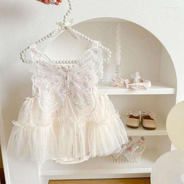 Mädchen Kleider 2023 Ins Sommer Baby Schwester Look Schmetterling Patched Tüll Infant Slip Kleid Haarband Kleinkind Mädchen Puffy