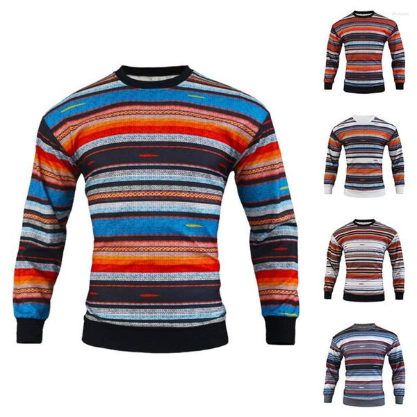 Polo masculino vintage listrado tricô suéter masculino casual manga longa gola redonda tops para homem outono inverno moda solto tricô suéter