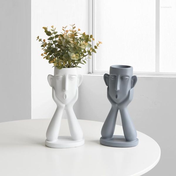 Vasi Modern Creative Nordic Living Room Art Figure Scultura glamour Vaso per piante in resina Faccia Grande arredamento estetico di lusso
