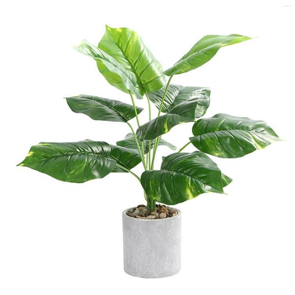 Flores decorativas artificiais em vasos realistas home office 12 folhas falsas plantas escrivaninha interior ao ar livre exibição de plástico simulação de presente bonsai