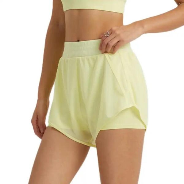 Pantalones cortos para correr 2 en 1 para mujer Cintura elástica Bolsillo de cintura alta Entrenamiento deportivo Gimnasio Pantalones atléticos