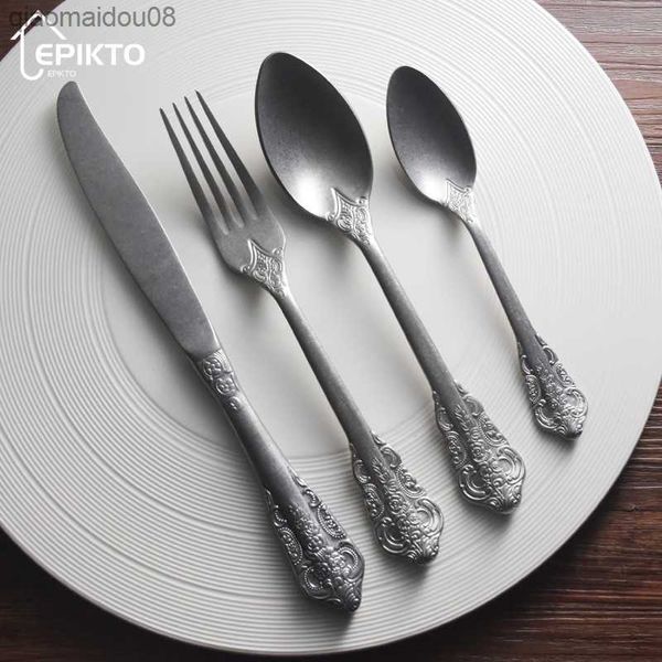 4pcs Vintage Spoon News Fork Set Table Столптайте столовые приборы старого стиля фотографические реквизиты кухонная кухня для украшения Dableware L230704