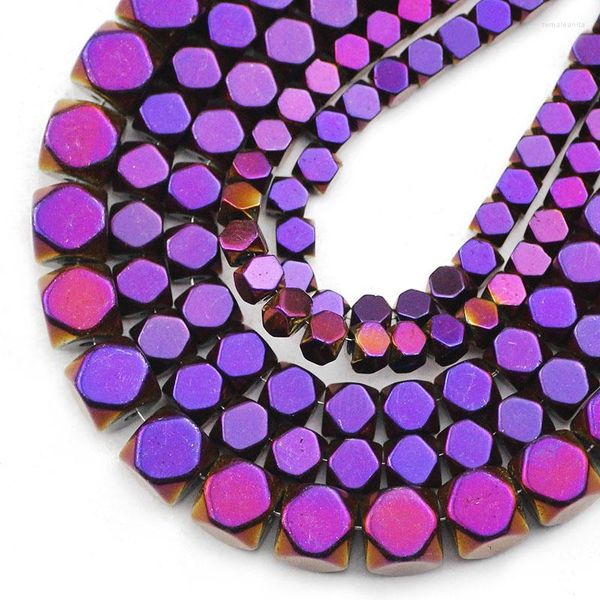 Perline Cubo Viola Ematite Pietra Naturale 3/4/6 MM Sfaccettato Quadrato Spacer Allentato Per Monili Che Fanno Braccialetti Accessori Fai Da Te