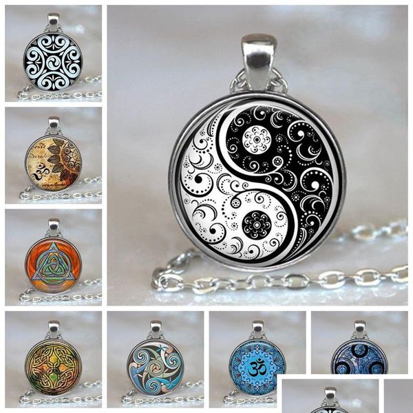 Colares com pingente preto branco gótico yin yang colar cabochão de vidro yoga zen joias presente de natal de aniversário para o amante por atacado dro dhug7