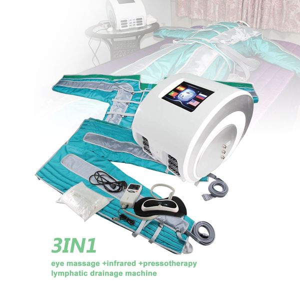 3 IN 1 Druck-Lymphdrainage-Schönheitsmaschine Profesional 24 Airbags Luftdruck-Infrarot-Detox-Ganzkörpermassagegerät mit Augenmassage Entspannen Sie sich