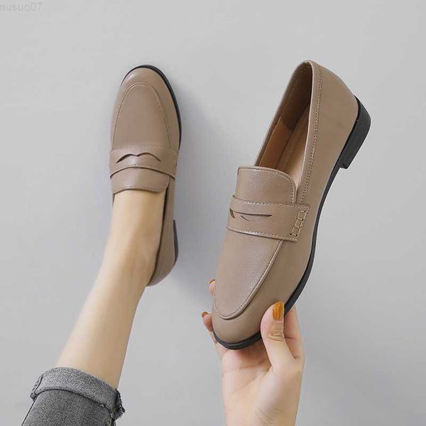 Kleidschuhe Vintage-Damen-Oxford-Schuhe mit klobigen Absätzen, Loafer, Slip-on-Brogues, runde Zehenpartie, All-Match-Mokassins, Damen-Leder-Derby-Schuhe, Größe 44, L230724