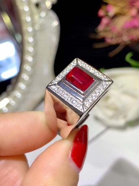 Кластерные кольца обручальное кольцо натуральное и настоящее рубиновое мужчину 925 серебряное серебро Оптовые изделия