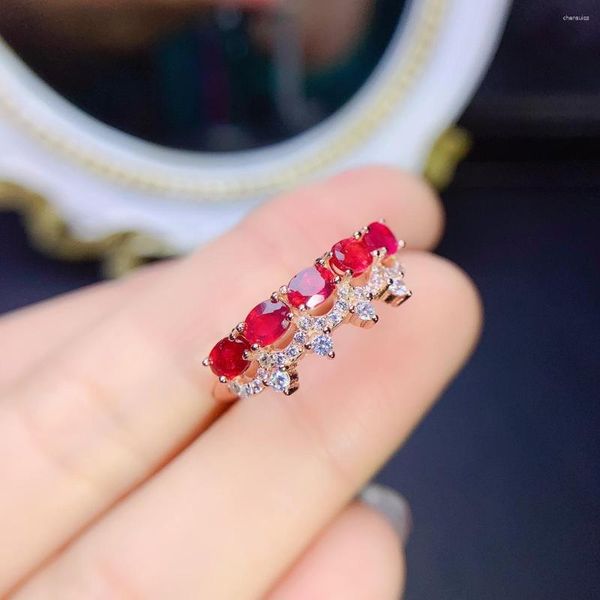 Cluster Anéis Prata Esterlina 925 Anel de Casamento Myanmar Ruby Jóias de Luxo Frete Grátis para Mulheres Original Boutique