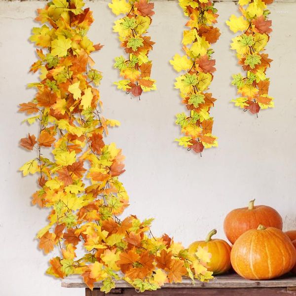 Flores decorativas 170 cm Simulação Maple Rattan Planta de plástico artificial Halloween Outono Pingente Decoração de casa Folhas falsas Adereços pendurados