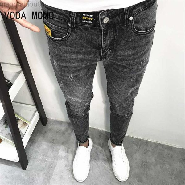 Jeans pour hommes Streetwear Hip Hop Jeans en denim stretch déchiré très skinny pour hommes Pantalon Slim Fit Noir Blanc Bleu foncé Bleu clair Jeans L230724