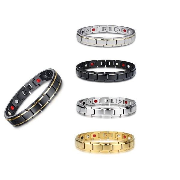 Outros Pulseiras Masculinas Femininas Pulseira Magnética de Saúde Aço Titânio Preto Ímãs de Terapia de Energia Ímãs Negativos Pulseiras de Germânio Drop D Dhzqt