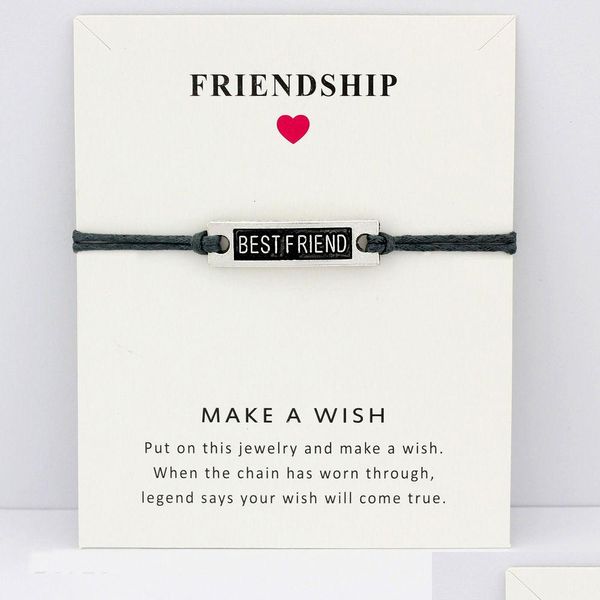 Charm Bracelets My Best Friend Hope Faith Love Card Gray Brown Blue Wax Cords Women Men Girl Jewelry Christmas Gift Drop Delivery Dhvff