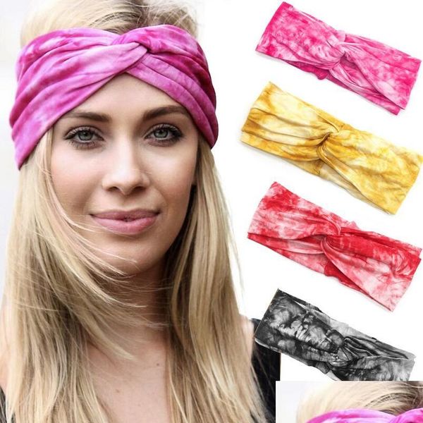 Tiaras Moda Feminina Faixa de Cabelo Cor Sólida Largo Turbante Twist Algodão Esporte Faixa de Cabelo Ioga Torcida Com Nó Acce Dhwmk