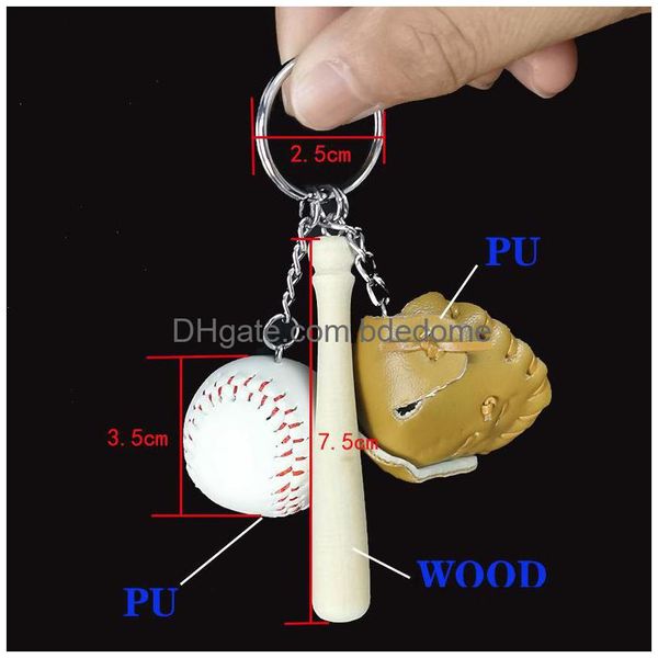 Portachiavi Aggiornamento Pu Leather Baseball Goves Portachiavi Pipistrello in legno Portachiavi Borsa sportiva Appende Gioielli di moda Drop Ship Delivery Dh5Pl