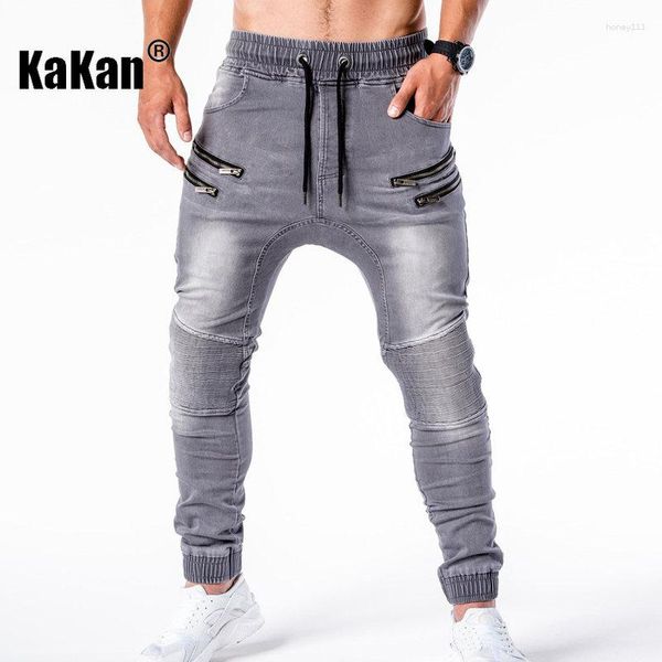 Jeans da uomo Kakan - Cerniera sportiva europea e americana Decorata Primavera Autunno Slim Fit lungo per uomo K022-K65