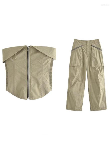 Pantaloni a due pezzi da donna Estate 2023 Gilet Cerniera Reggiseno stretto Abbellimento filo superiore Vita alta