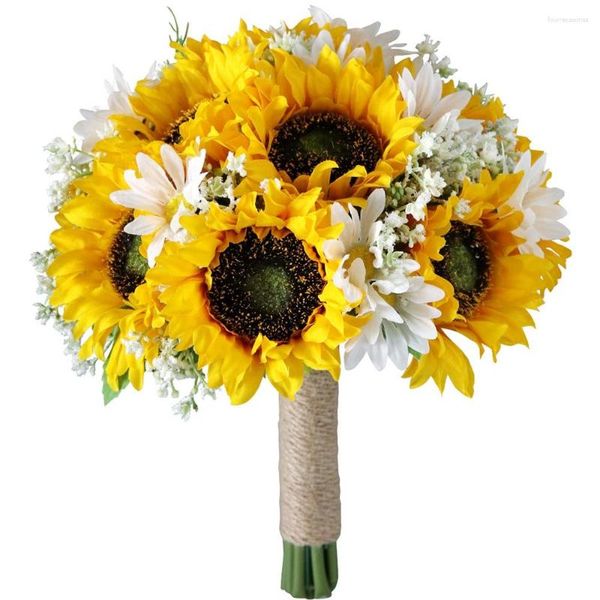 Fiori decorativi Girasole artificiale Bouquet da sposa da sposa Romantico fatto a mano con fiore Falso Confession Party