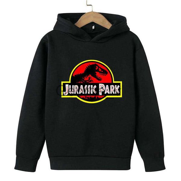 Hoodies Sweatshirts 2022 Saf Pamuk Hoodie Dinozor Baskı Jurassic Park Hoodie Giysileri Çocuklar Üstler Kızlar Kazak Çocuklar 414 Yıl Ojacet J230724