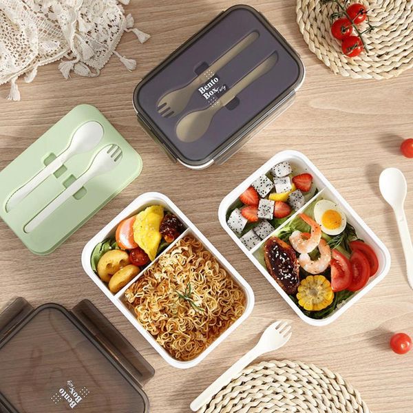 Geschirr-Sets, Reise-Lunchbox, abnehmbarer, auslaufsicherer Behälter mit 2 Fächern, Küchenzubehör, Silikondichtung