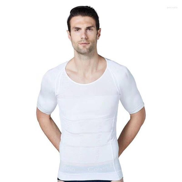Herren-Körperformer, für Männer, Fitness, elastischer Bauch, eng anliegend, kurzärmeliges Hemd, Tanktops, Formunterwäsche, Abnehmen, Brustformung