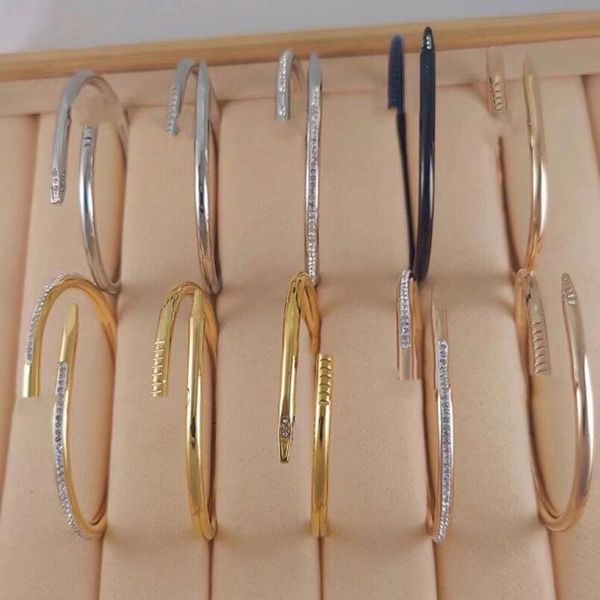 Tasarımcı Altın Bileklik Tırnak Bileklik Çift Bangles Kadınlar Erkek Paslanmaz Çelik Alaşım Pulseras Kaplama Altın Gümüş Gül Gül Takı Takı Elmas Bilezikler