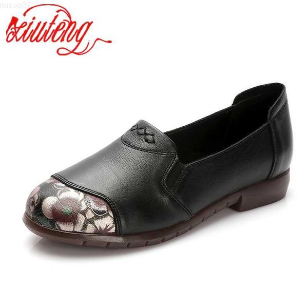 Kleidschuhe Xiuteng Kuhmuskel Ballett Sommer Blumendruck Frauen Echtes Leder Schuhe Frau Flache Flexible Krankenschwester Erbsen Loafer Wohnungen L230724