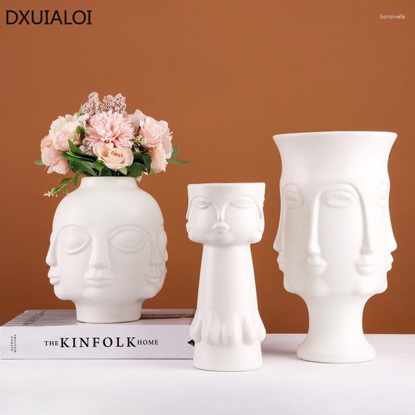 Vasen DXUIALOI Kreative Menschliches Gesicht Kunst Vase Dekoration Keramik Handwerk Weiße Farbe Glasur Hause Wohnzimmer Blumenarrangement Dekor